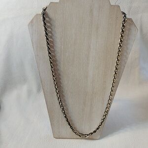 Avon link necklace dark blue & goldtone 28" long